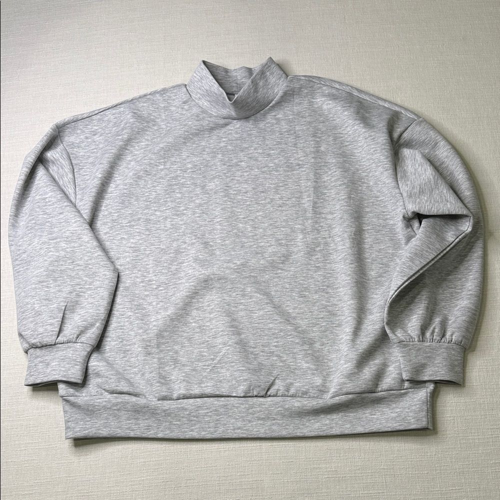 HALARA Light Gray Mock-Neck Relaxed Casual Sweatshirt With Pockets
